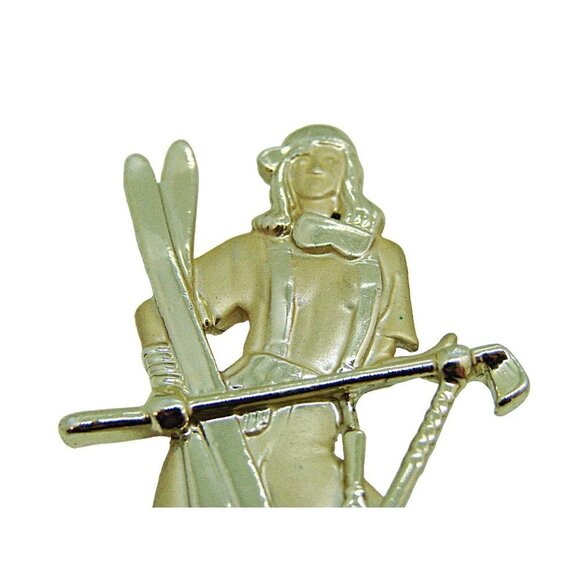 Vintage AJC Womens Golden Girl Tennis Soccer Golf Ski Hockey Brooch Pin 1.5X2.5" - Picture 2 of 10